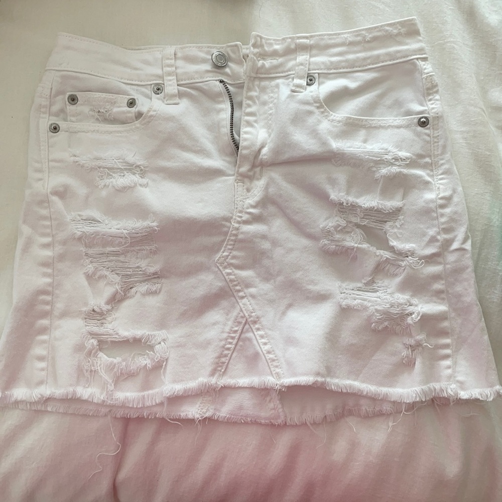 White ripped Denim skirt